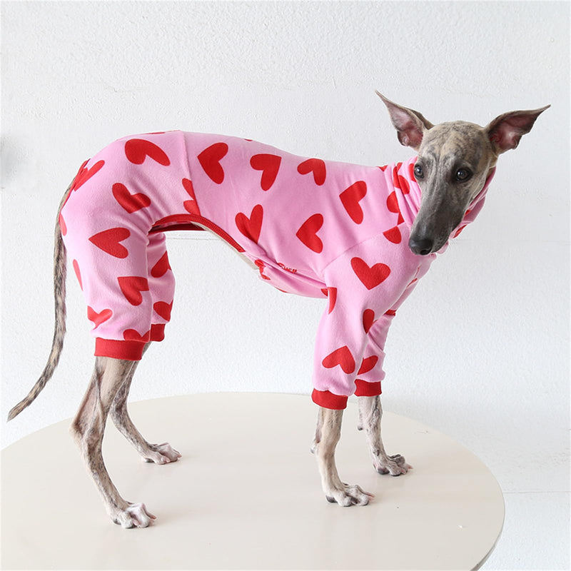 Elastic Greyhound Pajamas,Whippet Cozy Warm Four-Legged Jumpsuit for Autumn Winter Spring,Thin Dog Christmas Halloween Valentine Onesie Coat for Indoor Outdoor_S(Red Heart) S:Back Length:35cm/13.7in Red Heart