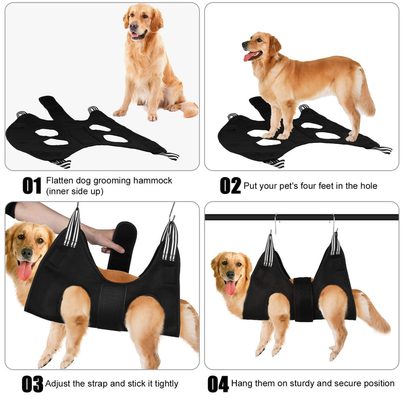 Upgraded Pet Grooming Hammock, Dog Grooming Harness Kit with Adjustable Velcro, Grooming Kit for Dog Cat Bathing, Grooming, Nail Trimming, Claw Care (Black, M) Black - PawsPlanet Australia