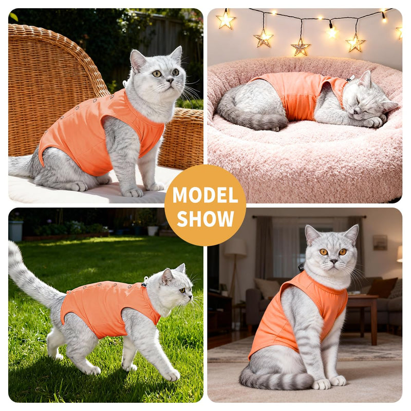 LIANZIMAU Cat Recovery Suit Female Cat Onesie After Surgery Spay Neuter Cone Alternative Breathable Post Surgery Recovery Suit Soft Cotton Adjustable Abdominal Bodysuit Kitten Healing Orange Large