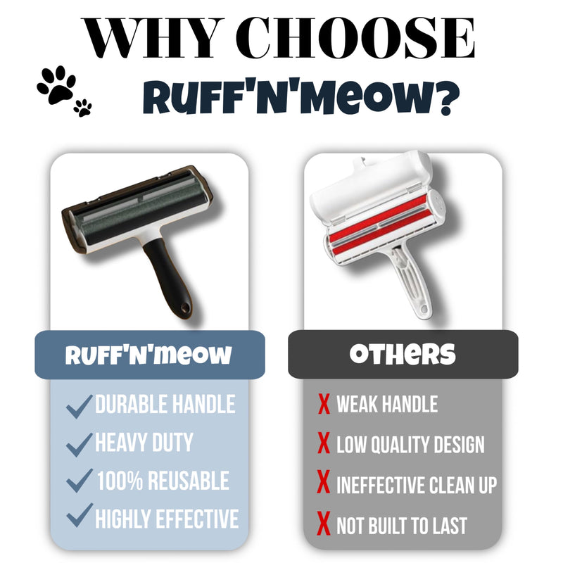 Ruff’N’Meow Pet Hair Remover Tool – Reusable Lint Roller for Dog & Cat Hair – Multi-Surface Fur Remover for Couch, Furniture, Carpet, Bedding & Car – Portable Pet Owner Essential – Built-in Fur Bin - PawsPlanet Australia