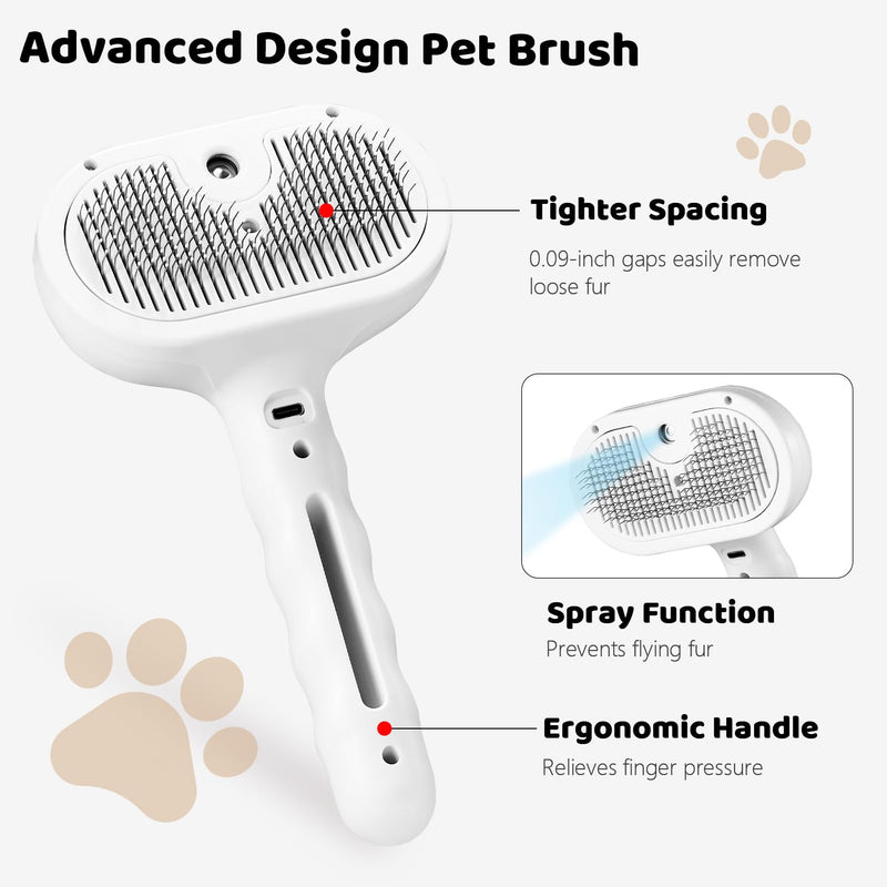 Steam Slicker Brush Pet Shedding Hair-Spray Brushes for Grooming and Desheding, Indoor Detangler for Cats and Dogs,4 in 1, Suitable for Long and Short-Haired, Effectively Removes Loose Fur (White) - PawsPlanet Australia
