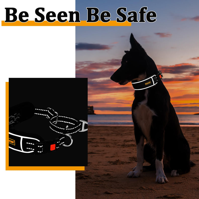 Mayerzon Martingale Dog Collar No Pull for Large Medium Dogs, Adjustable Neoprene Dog Walking Collar No Pull for Pitbull German shepherd Rottweiler, Reflective Anti Pull Dog Collar for Training Hiking Large,2.5mm,17¾''-19¾"Neck Black - PawsPlanet Australia