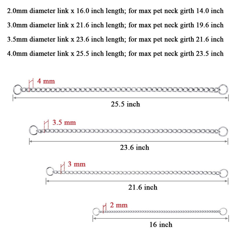Mogoko Stainless Steel Dog Choke Chain Collar, Puppy Metal P Chain Slip Collar Pet Training Walking Choker(2.0mm;14.0 Inch) 2.0mm x 14.0 inch Silver - PawsPlanet Australia