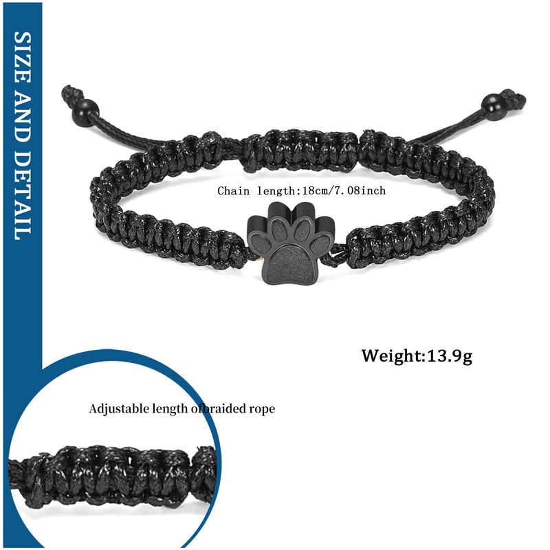 constantlife Cremation Bracelet for Pets Ashes - Dog Paw Pendant Bangle Stainless Steel Memorial Urn Jewelry Black Rope-Black