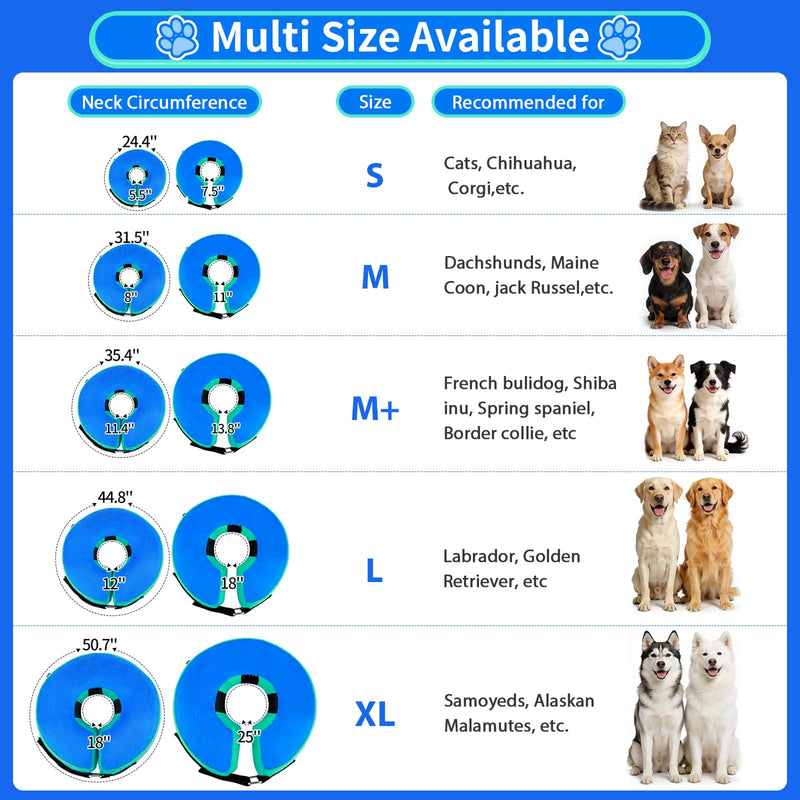 Inflatable Dog & Cat Collar, Protective Collar Dog with Adjustable Fastening, Dog Collar, Leak Protection for Recovery After Surgery or Wounds for Dogs (Blue L) Blue [neck: 12"-18"] large