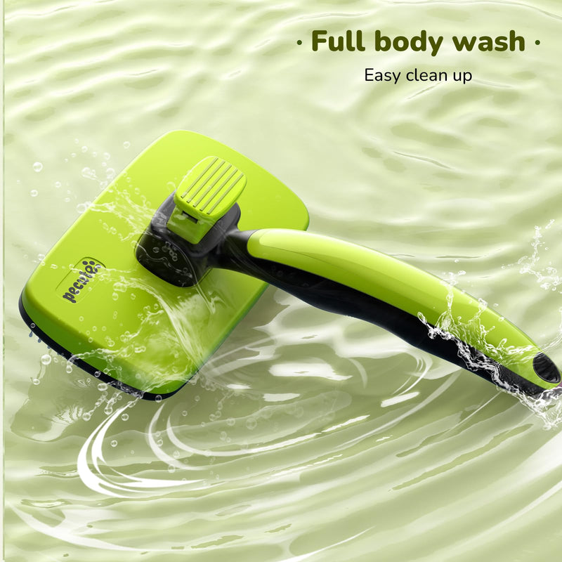Pecute Cat and Dog Brush for Grooming - Self Cleaning Slicker With Rounded Pins for Short Haired Cats and Small Dogs - Safe and Smooth L Green