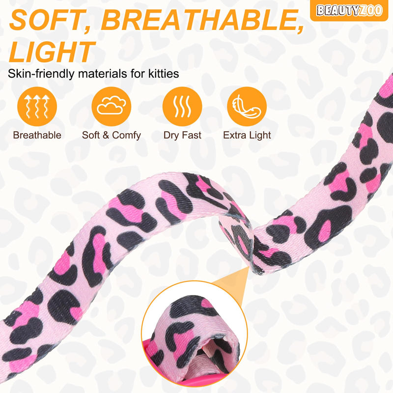 BEAUTYZOO Cat Harness and Leash Set Escape Proof for Walking, Kitten Soft Adjustable Vest Harnesses for Small Medium Large Cats, Easy Control Breathable Plaid Ribbon Nylon for Outdoor Indoor Use Medium(Chest: 14"-22") Leopard Pink - PawsPlanet Australia