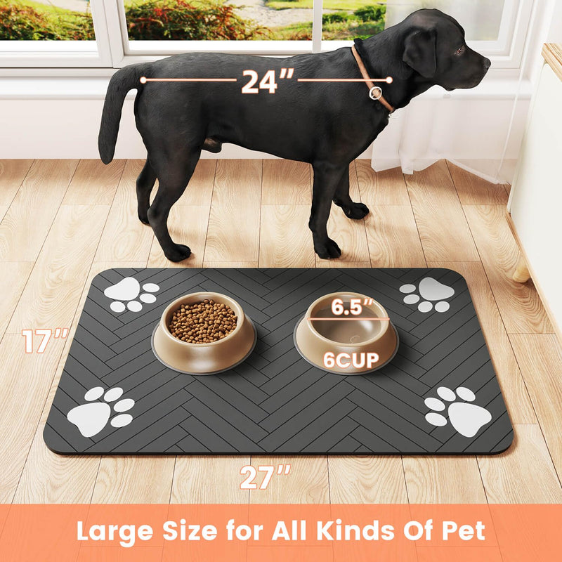 Pet Feeding Mat-Absorbent Pet Placemat for Food and Water Bowl, with Waterproof Rubber Backing, Quick Dry Water Dispenser Mat for Dog and Cat (12"x20", Striped Dark Gray) 12"x20" - PawsPlanet Australia