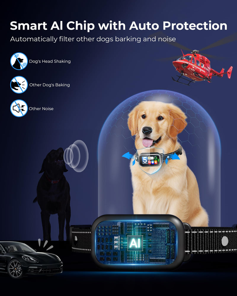2 Pack Dog Bark Collar for Large Medium Small Dogs, 1s Fast Stop Barking Rechargeable Smart Bark Collar, Anti Barking Training Collar with 5 Adjustable Sensitivity Beep Vibration Shock Black+Black