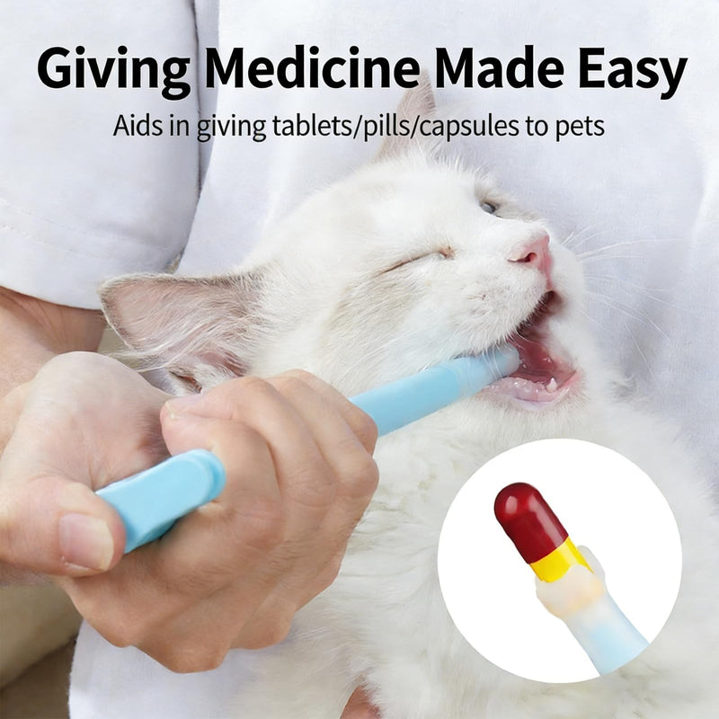 2 Pack Pet Pill Popper for Cats Dogs, Reusable Medicine Feeder with Soft Tip, Ergonomic Tablet Dispenser for Small Animals (Pink and Blue)