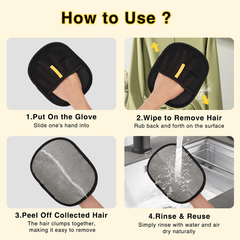 2 Pcs Pet Hair Removal Gloves, Reusable Electro Static Pet Hair Cleaning Gloves with 5 Pcs Pet Comb, Suitable for Couch, Furniture, Carpet, Car Seat - PawsPlanet Australia