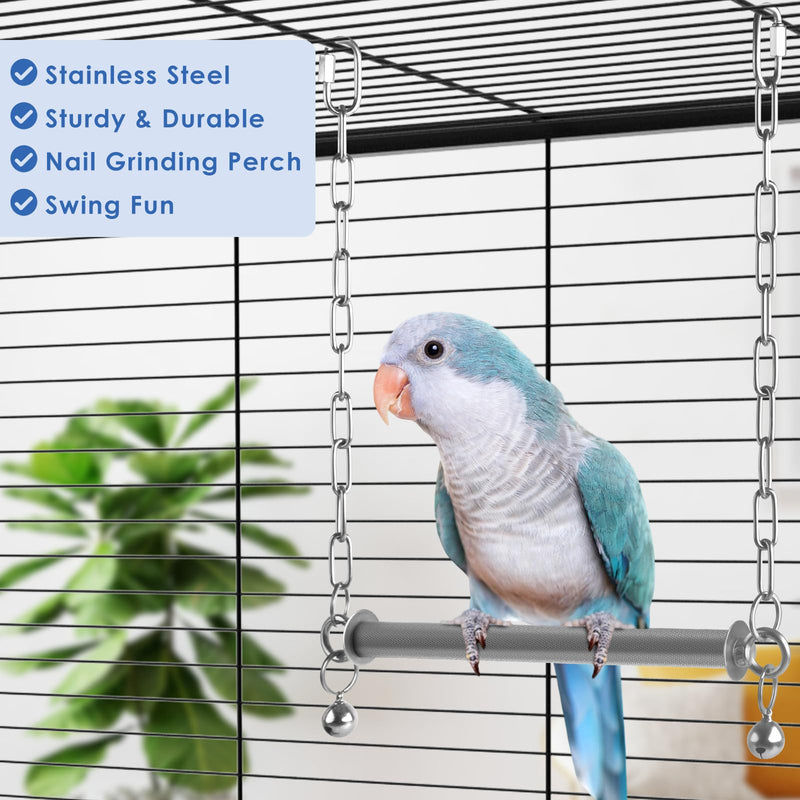 Stainless Steel Large Bird Swing, Hanging Heavy Duty Parrot Swings Perches Stand Toys with Bell, Claw Grinding Birdcage Accessories for Macaw Afican Grey Amazon Cockatoo - PawsPlanet Australia