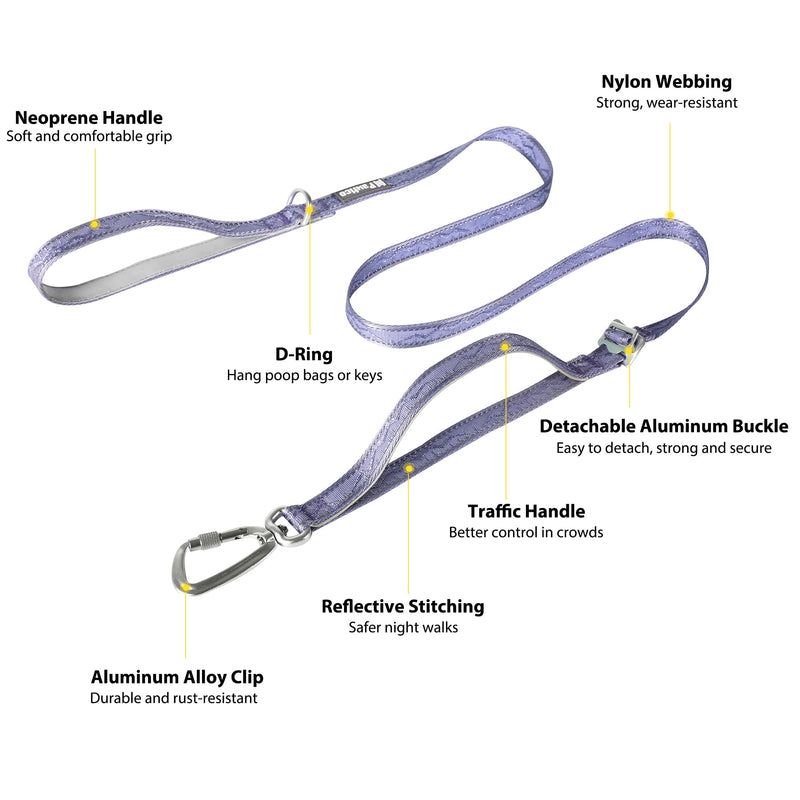 Aluminum Dog Leash 3-in-1 with Car Seatbelt Clip, Ultra-Lightweight 5ft Lead with Padded Traffic Handle – Durable for Small, Medium & Large Dogs(Lavender Purple, M：Width 3/4" Length 5') Lavender Purple M：Width 3/4" Length 5' - PawsPlanet Australia