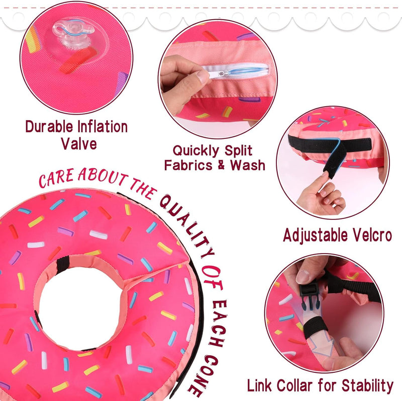 Inflatable Soft Dog Cone Collar for Small Medium Large Dogs & Cats Alternative After Surgery, Blow Up Pet Donut Neck Prevent from Biting Scratching, Comfy Adjustable Recovery Pillow Suitable for small or medium-sized dogs PINK - PawsPlanet Australia