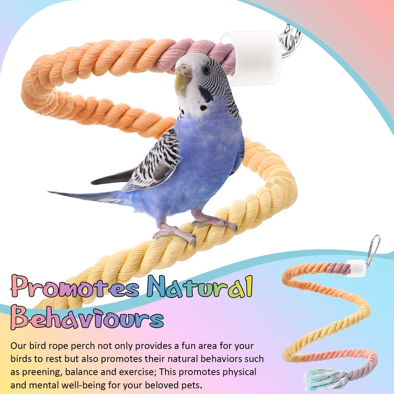 2 Pcs Gradient Bird Rope Perches Birdcage Swing Toy for Parrots Birdcage Cotton Swing Climbing Rope Standing Bungee Toy Accessory for Parrots, Cockatiel, Parakeet, Lovebird, Budgie(39.4'') 39.4'' - PawsPlanet Australia
