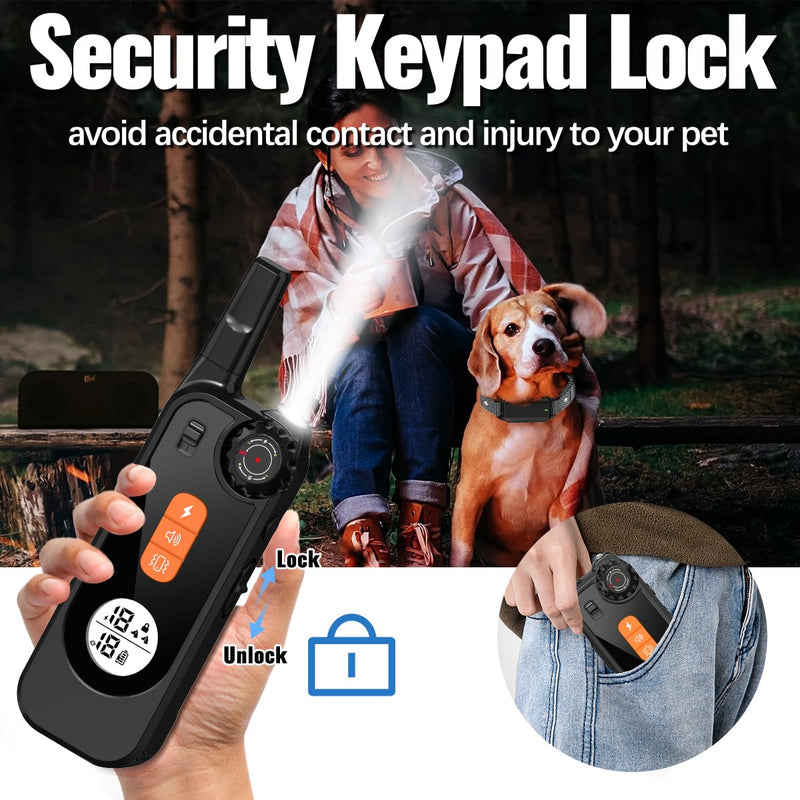 Dog Shock Collar with Remote Control Shock Collar for Dogs, 4 Training Modes Vibration, Beep, Shock, Flashlight IPX7 Waterproof Keypad Lock Rechargeable E-Collar for All Breed - PawsPlanet Australia