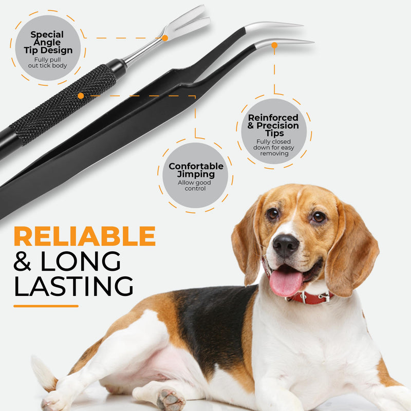 Premium Tick Removal Tool - Stainless Steel Tick & Flea Remover for Pets Dogs Cats Humans -Safe Tick Control Puller &Precision Fine Point Tweezers to Completed Remove Ticks, 1 Set - PawsPlanet Australia