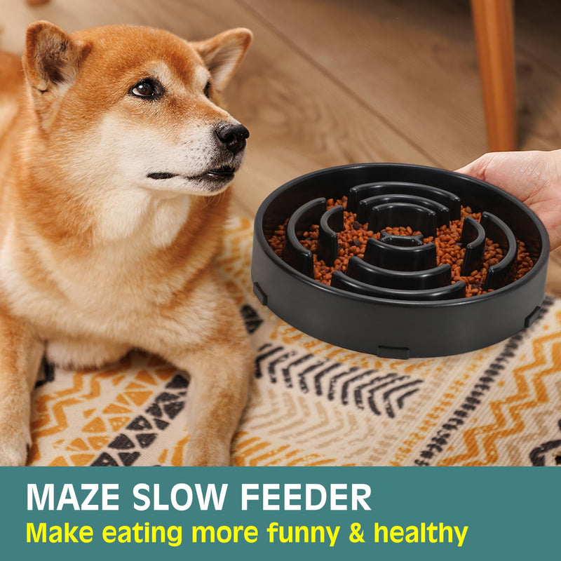 WHIPPY Large Slow Feeder Dog Bowls for Large Medium Dogs Anti-Chocking Slow Feeding Maze Dog Food Bowl Slow Eating Interactive Bloat Stop Puzzle Bowl,black A-black