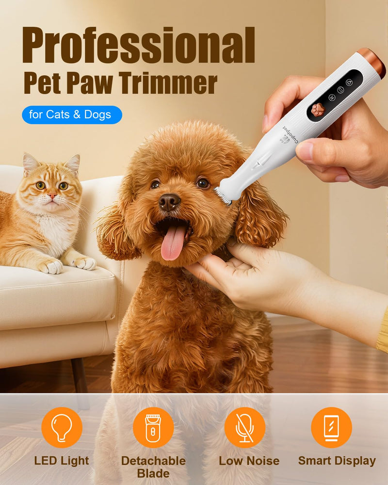 Dog Paw Trimmer for Precision Shaver, Cordless Small Pet Paw Grooming Trimmer, Low Noise for Trimming Dog's Hair Around Paws, Eyes, Ears, Face, Butt(White) White