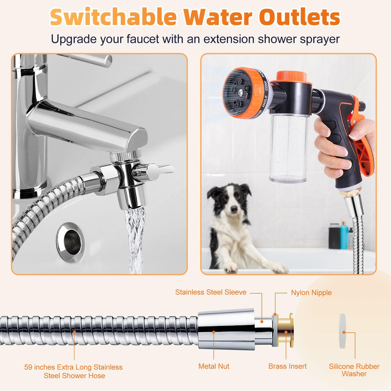 Bathtub Faucet Sprayer Attachment for Tub, Dog Washing Hose Attachment for Bathtub with Faucet Adapters, Sink Sprayer Dog Bath Hose Attachment for Tub Faucet, Dog Hose Attachment for Bathtub 11 - PawsPlanet Australia