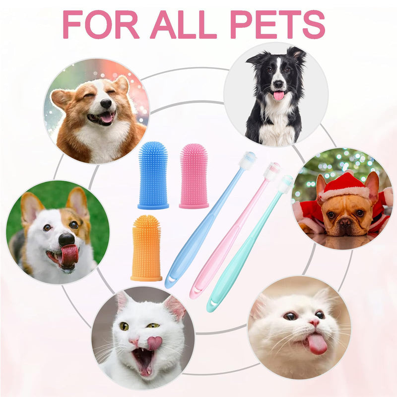 Pack of 6 Cat Toothbrushes, 360 Degree Dog Toothbrush for Small Dogs, Medium and Large Pets, Silicone, Food Grade, Reusable Toothbrush for Cats and Dogs