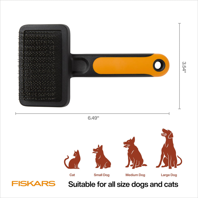 Fiskars Pet, Cat and Dog Brush, Fine Bristles & SoftGrip Handle for Gentle Grooming and Deshedding, Cat and Dog Supplies, Orange/Black Slicker Brush - PawsPlanet Australia
