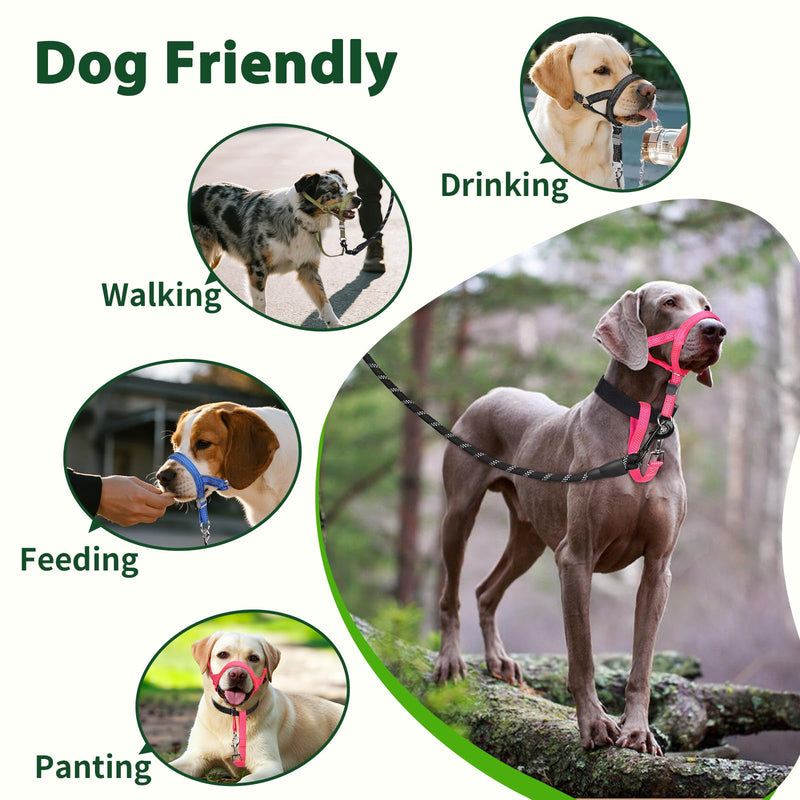 BARKLESS Sturdy No Pull Head Collar for Medium Large Dogs, Gentle Reflective Head Halter with Safety Link, Adjustable Nylon Dog Training Muzzle Leash for Walking Control (Green, L) Green L(Snout 8¾”-10¼”) - PawsPlanet Australia