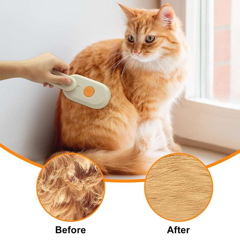 3 in1 Steamy Pet Hair Brush, Yellow, Massage Grooming Brush With Water Spray for Removing Static Flying Hair, Dog & Cat Comb for Shedding - PawsPlanet Australia