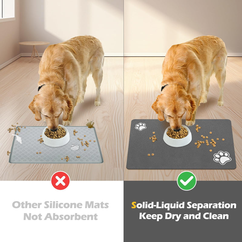 Pet Feeding Mat-Absorbent Dog Mat for Food and Water Bowl-Dog Accessories Pet Supplies-Dog Water Bowl for Messy Drinkers-No Stains Quick Dry Dog Water Dispenser Mat (12"x19", Dark Grey) 12"x19" - PawsPlanet Australia