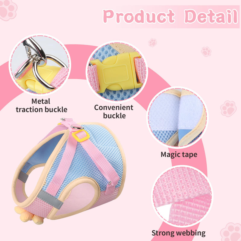 Cat Harness and Leash Set for Walking Escape Proof, Adjustable Kitten Harness Breathable Mesh with Reflective Strips Harness with Flower for Kitty Puppy Bunny Sakura pink Extra Small - PawsPlanet Australia