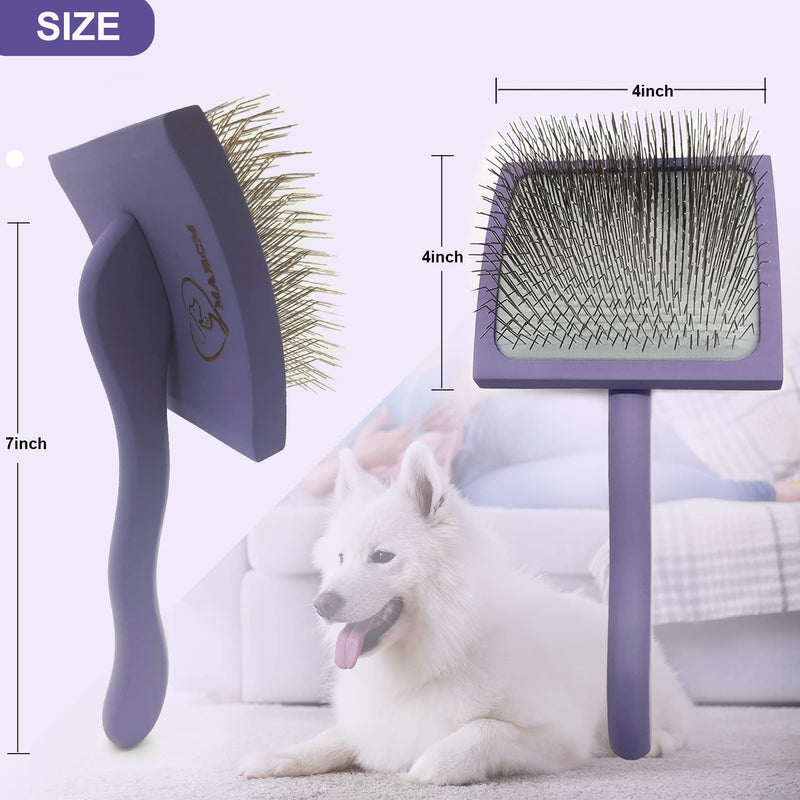 Slicker Ergonomic Wooden-Handle Long-Pin Brush for Poodles, Goldendoodles & Other Long-Haired Dogs (purple) purple - PawsPlanet Australia