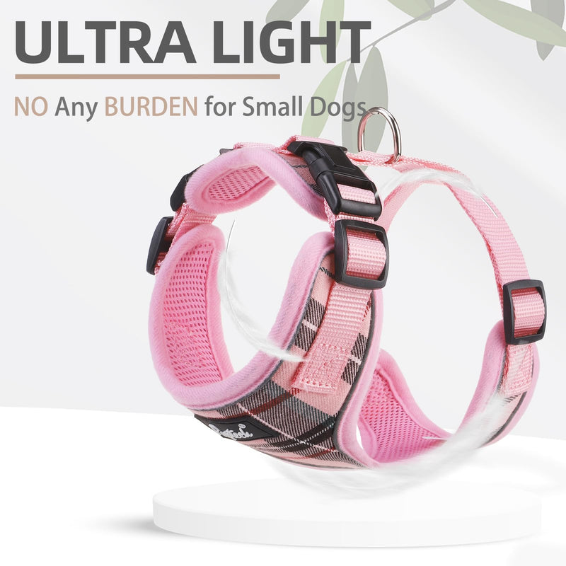 PUPTECK Soft Mesh Dog Harness and Leash Set Pet Puppy Cat Adjustable Reflective Padded Vest No Pull Harnesses, Pink, XS XS (NECK: 11-13", CHEST: 11-15") - PawsPlanet Australia