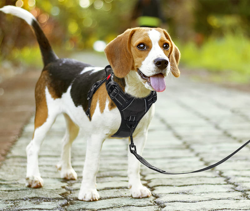 PoyPet No Pull Dog Harness with Neck Release Buckle, Reflective No-Choke Harness with 2 Leash Clip, Adjustable Soft Padded Pet Vest with Easy Control Handle for Medium Dogs (Black,M) M Black - PawsPlanet Australia