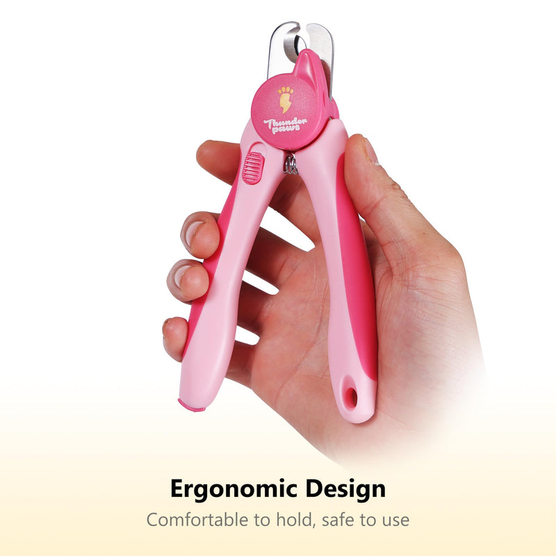 LED Dog Nail Clippers with Light, Trimmers with Protective Guard, Quick Sensor, Safety Lock and Nail File - Suitable for Large and Small Dogs & Cats (Pink, LED)