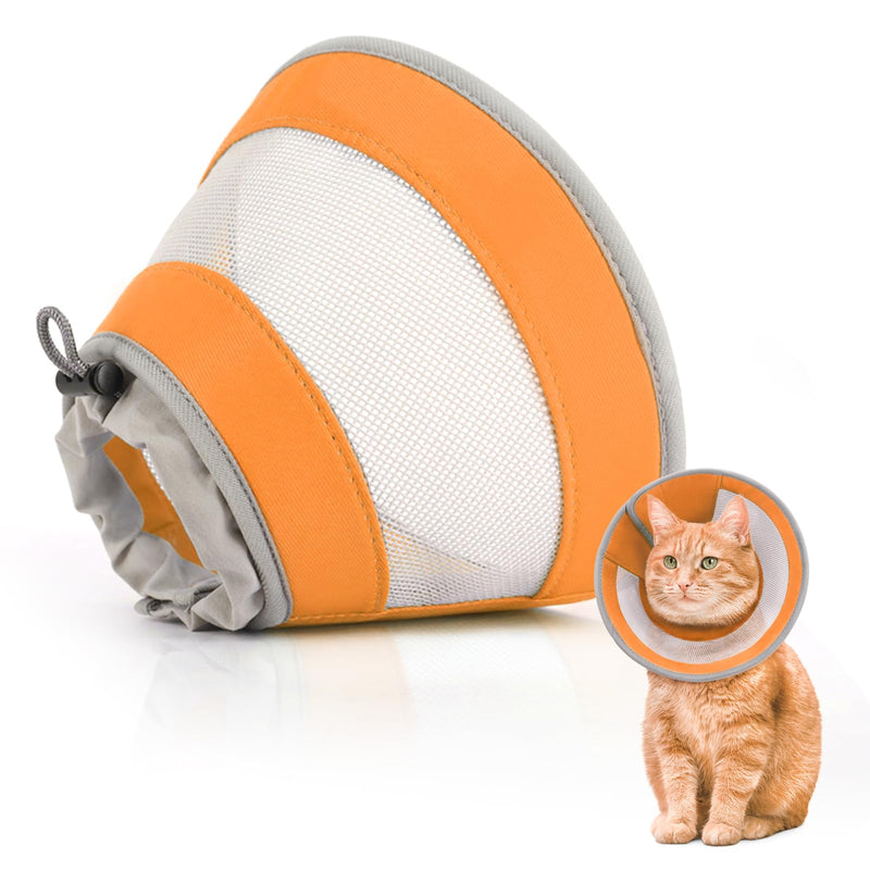 Breathable Air Mesh Cat Cone Collar Soft to Stop Licking, Adjustable, Foldable Lightweight Kitten Cones After Surgery Recovery for Cats & Kittens (Orange, S)