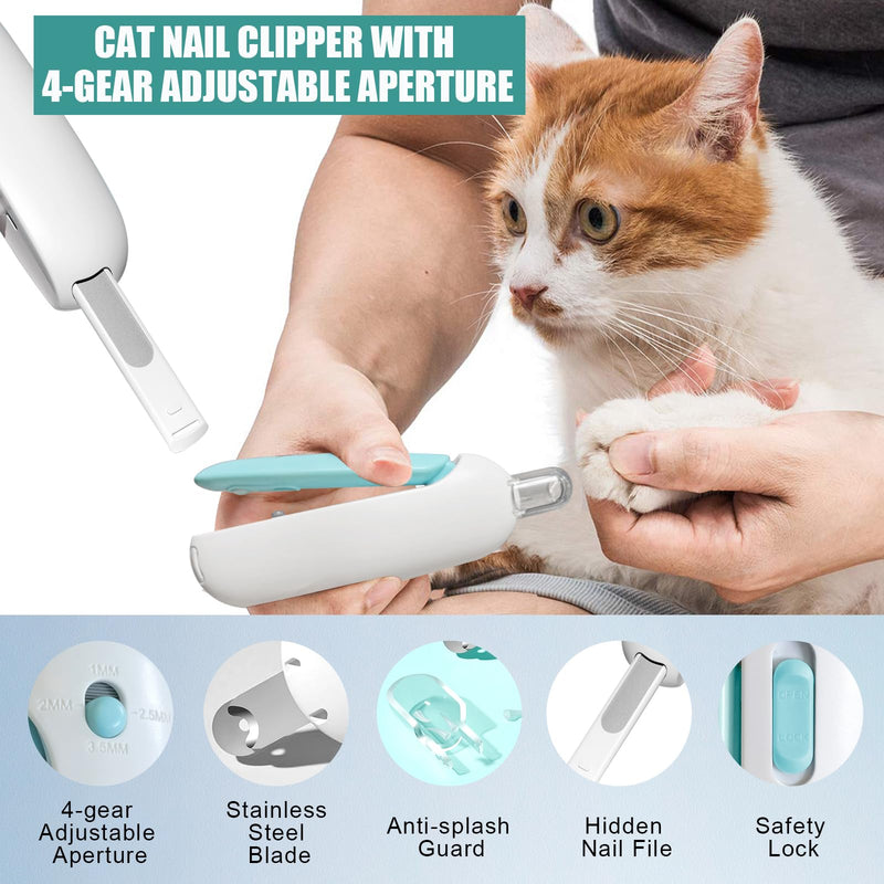 Cat Nail Clipper with Adjustable Aperture, Dog Nail Trimmer with Nail File for Puppies, Safe Pet Claw Clipper Grooming Tool to Avoid Over Cutting, Professional Pet Nail Cutter for Beginners (Blue) Blue - PawsPlanet Australia