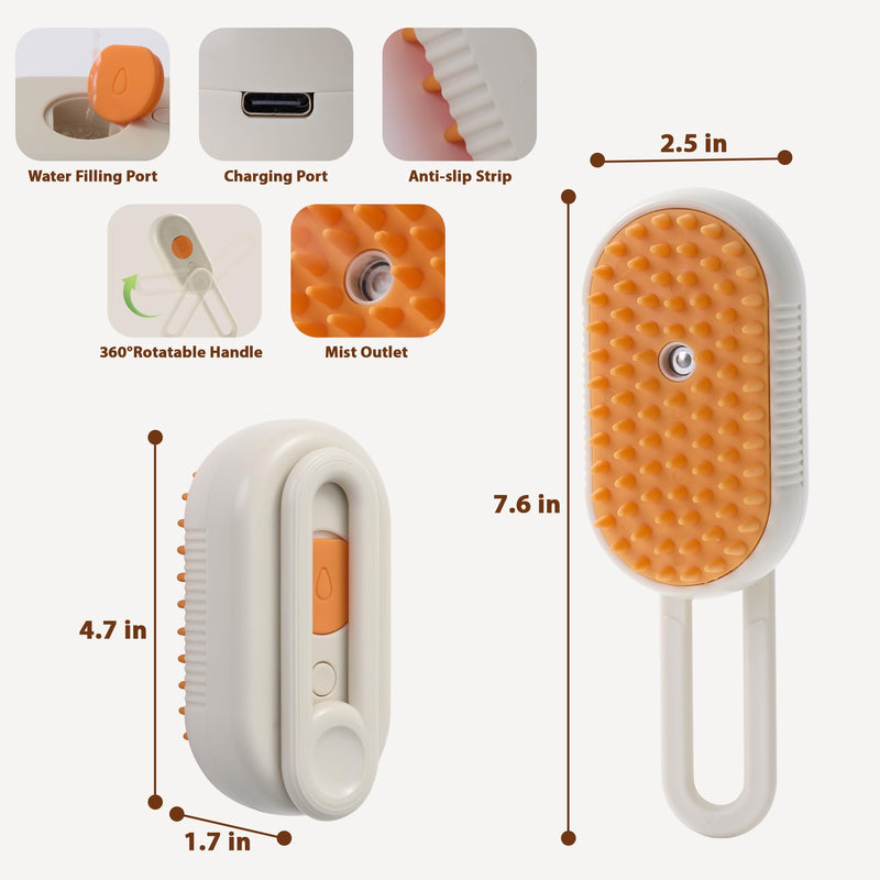 4 in 1 Cat Steam Brush, Rechargeable Steam Brush for Cats and Dogs, Anti-Static Cat Spray Brushes, Massage, Cleaning, Shedding & Combing All In One! Beige - PawsPlanet Australia