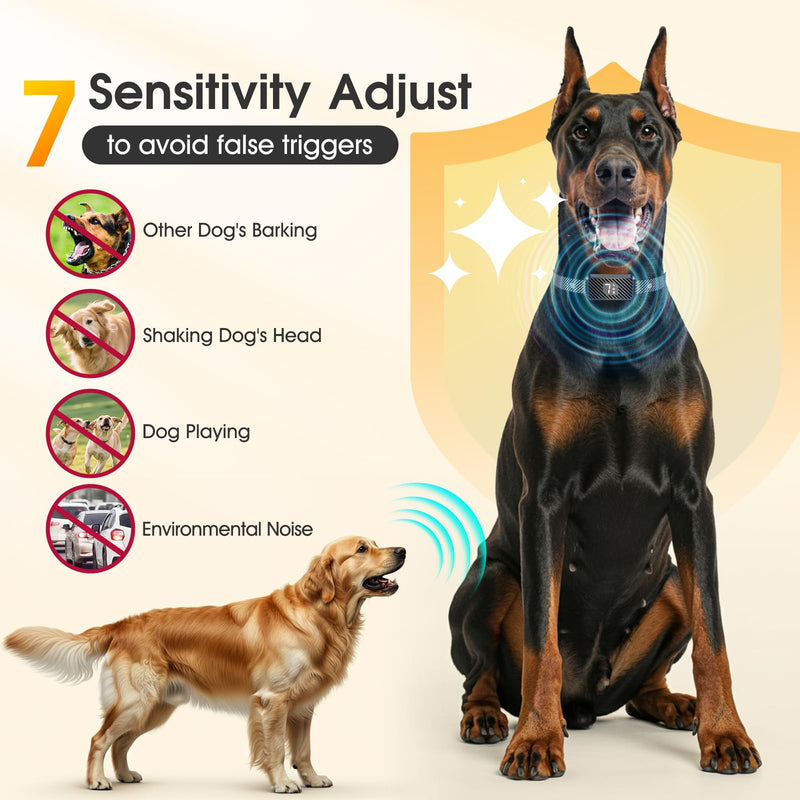 Dog Bark Collar for Large Medium Small Dogs, Rechargeable No-Bark Collar, Smart Barking Collar, Effective Bark Collar with 7-Level Sensitivity, 3 Beep & Vibration Modes, Waterproof, Black - PawsPlanet Australia