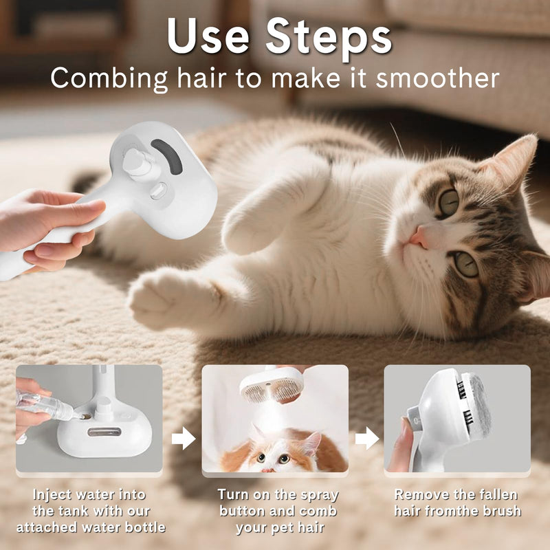 Pet Steam Brush for Dogs & Cats - 2-in-1 Deshedding & Detangling Tool with Steam Spray, Anti-Static Grooming Brush for Long/Short Haired Pets, Waterless Cleaning & Massage(White) White - PawsPlanet Australia