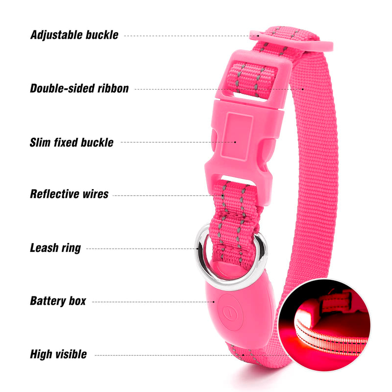 Visinite Light Up Dog Collars, Lighted Dog Collars Rechargeable Waterproof, Dog Glow Collar for Pet Safety Dog Lights Night Walking, Fully Adjustable Led Dog Collar for Small Medium Large Dogs Pink - PawsPlanet Australia
