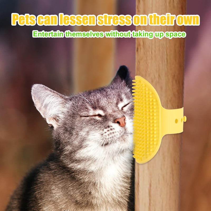 4pcs Cat Self Groomers, Wall Mounted Cat Corner Brush Self Grooming Massage Combs for Pet Cat Face Scratcher Massager Hair Brush for Long Short Fur Cats & Kittens (Green, Yellow) - PawsPlanet Australia
