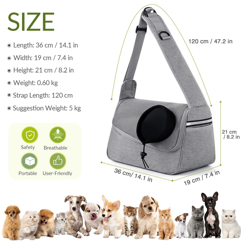 ALLSOPETS Dog Sling Carrier for Small Dogs Cats – Breathable Puppy Sling, Adjustable Shoulder Strap with Side Pocket, Travel Cat Carrier for Outdoor Camping (Light Gray) Light Gray - PawsPlanet Australia