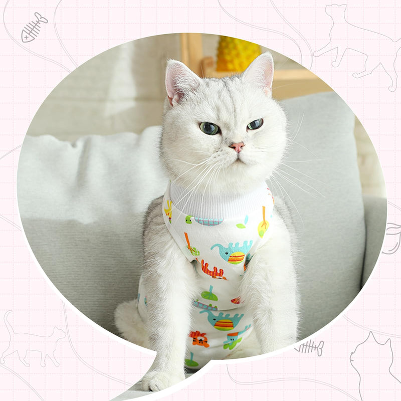 2 PCS Cat Recovery Suit Female Cat Onesie for Cats After Surgery Spay Abdominal Wounds, Kitten Surgery Recovery Suit Female Breathable E-Collar Alternative Kitten Onesie Anti Licking Medium Sheep+Bear
