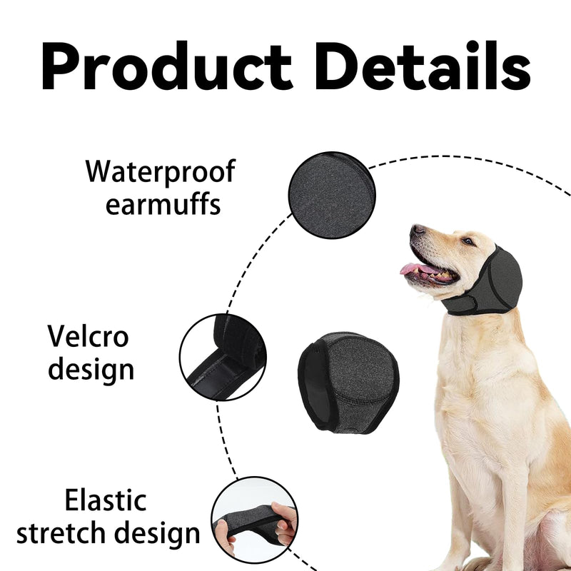 Dog Ear Protectors Noise Cancelling Ear Muffs Adjustable Dog Ear Defenders Waterproof Calming Hood Snood for Dogs Ears Protection During Thunder Fireworks Bath Grooming (L) L