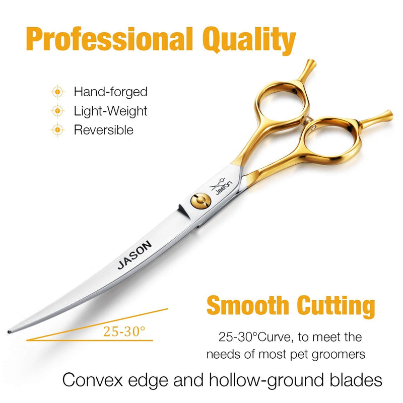 JASON 7.5" Curved Dog Grooming Scissors, Cats Grooming Shears Pets Trimming Kit for Right Handed Groomers, Sharp, Comfortable Shear A-7.5“ Curved