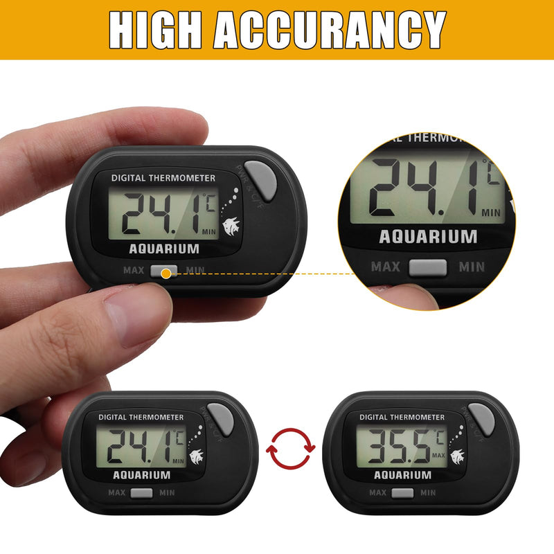 Fish Tank Digital Thermometer Aquarium Thermometer Reptile Thermometer Water Thermometer with MAX/MIN LCD Display Terrarium Water Temperature Test Aquarium Temperature Measurement (1, Grey, M)