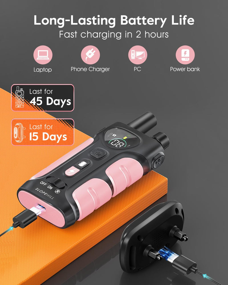 SLOPEHILL Dog Shock Collar,4200FT Dog Training Collar with Remote,IPX8 Waterproof E-Collar with Beep,Vibration,Shock,Flash Light,No Shock Mode,Electric Shock Collar for Small Medium Large Dog,Pink Pink - PawsPlanet Australia