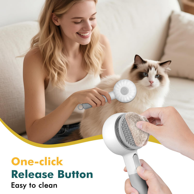Dog Steam Brush with 2 Cleaning Modes, 3 In 1 Cat Steam Brush with Release Button and Tank, Anti-Static Cat Spray Comb for Effective Hair Removal, Rechargeable Steamy Dog Comb for Furry Pet GRAY