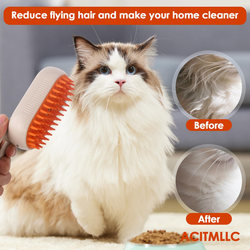 4 in 1 Cat Steam Brush for Shedding, Cleaning, Massage & Smooth, USB Rechargeable Pet Spray Hair Removal Comb, for Indoor Long/Short Haired Cats & Dogs (White) White - PawsPlanet Australia