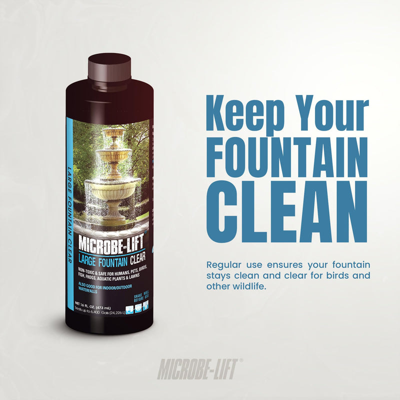 Microbe-Lift Large Fountain Clear Two-in-One Water Cleaner & Surface Treatment – 16 Oz – Safe for Birds, Fish & Aquatic Life – Cleans Fountains, Bird Baths & Water Features